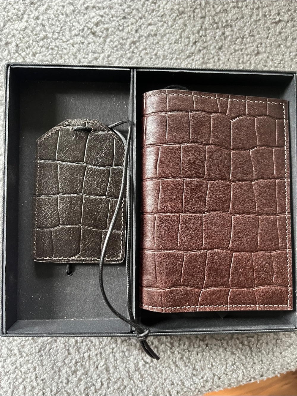 Brown Croc-Embossed Leather Wallet Set